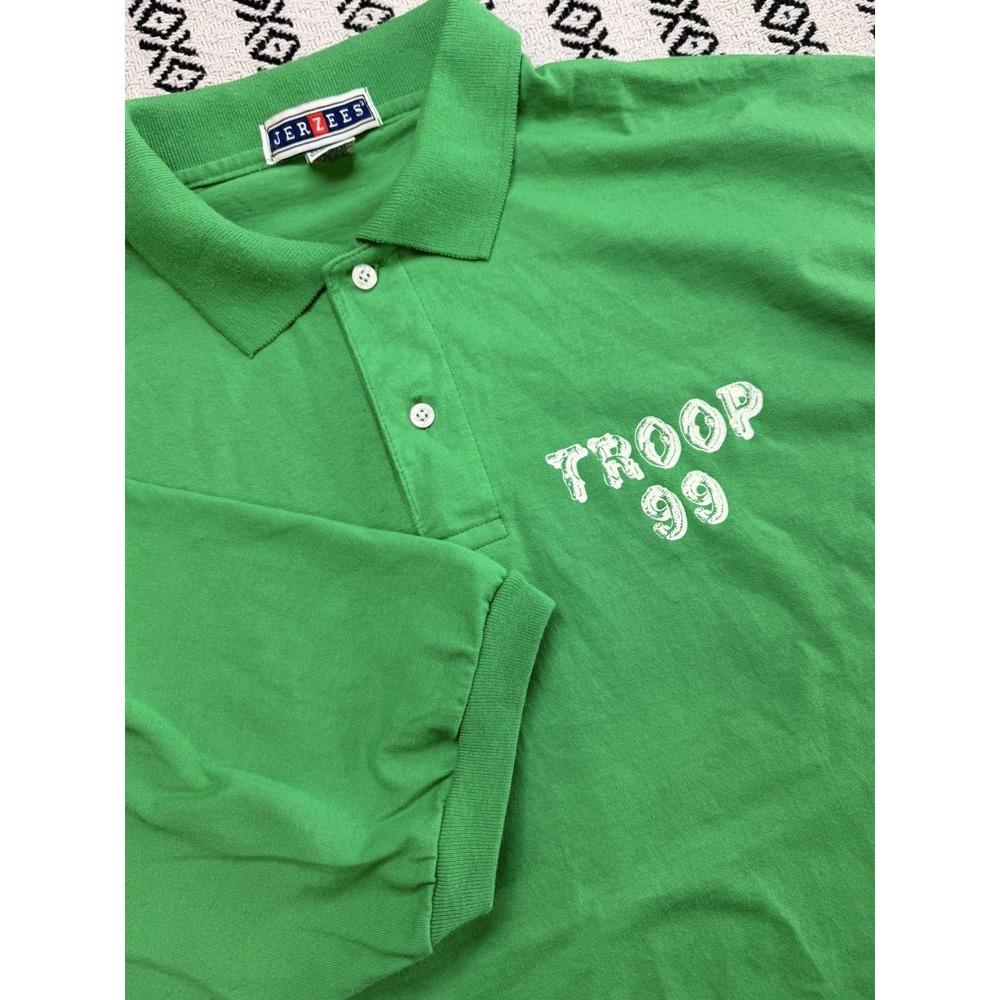Vintage 90s Boy Scouts Troop 99 Green Polo Shirt XXL Made in USA Scouting baggy